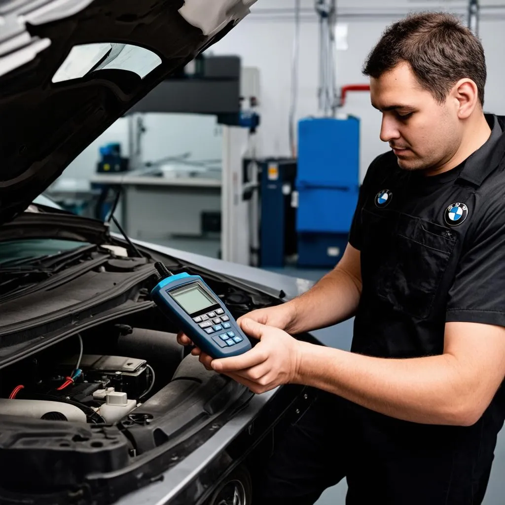 BMW Mechanic Diagnosing Problem