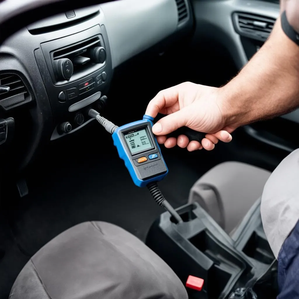 mechanic using a car diagnostic tool