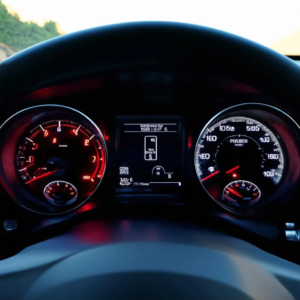 Car Dashboard with Warning Light