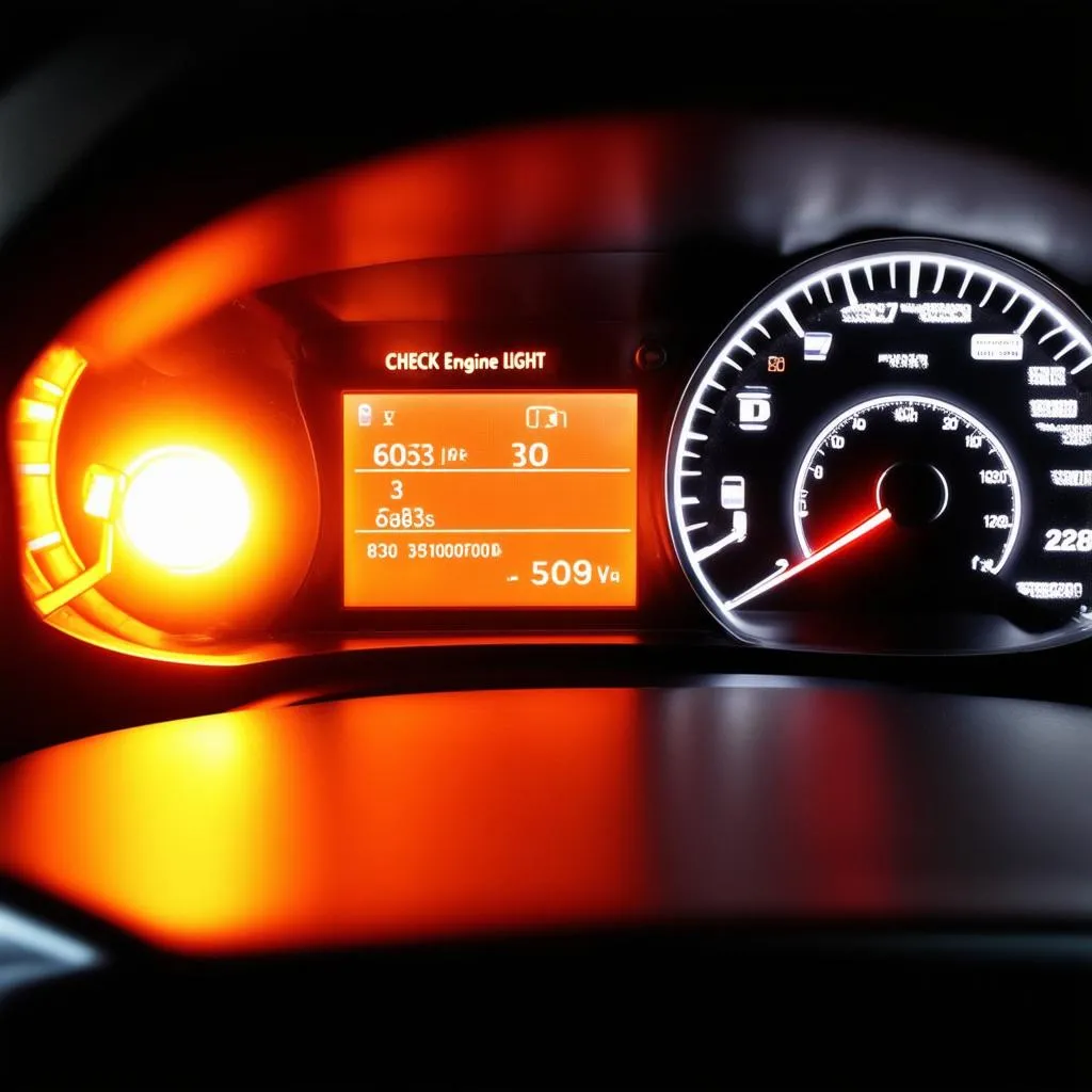 Car Dashboard with Check Engine Light