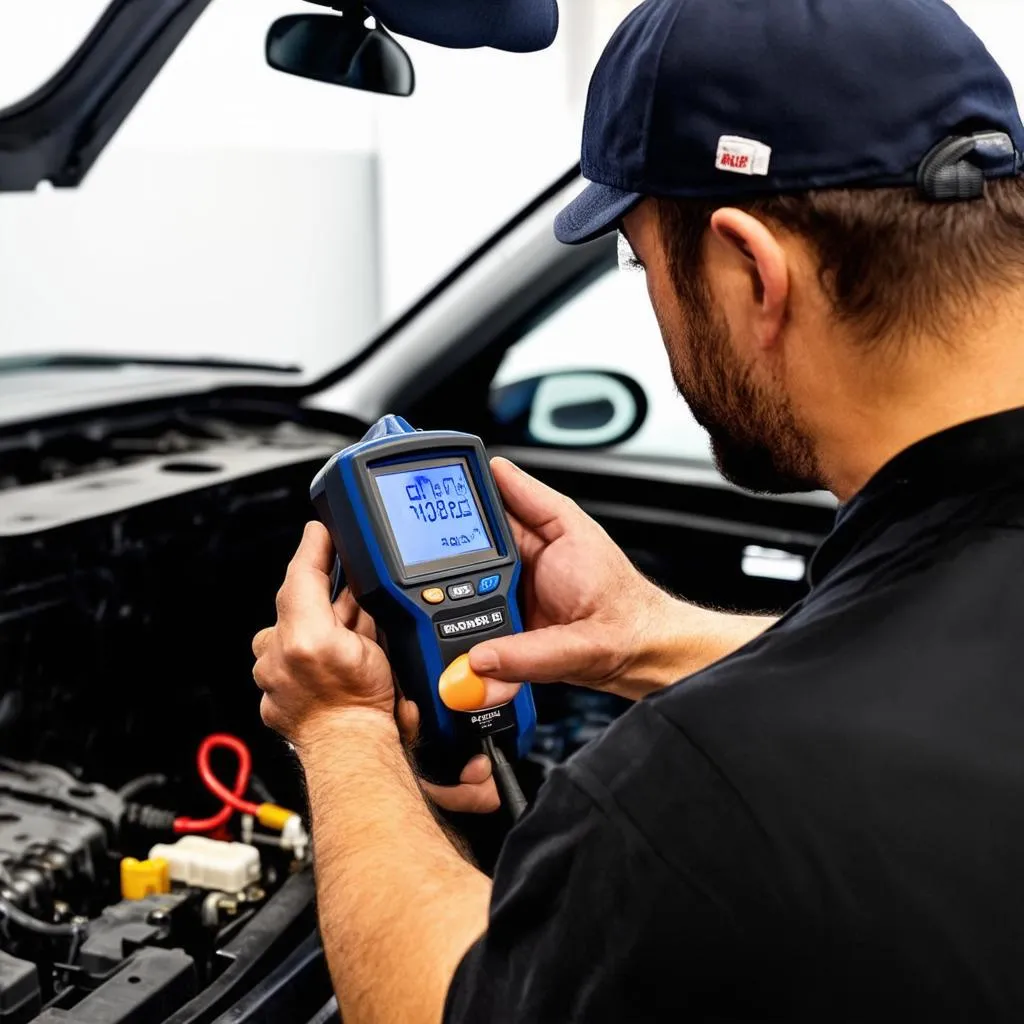 Mechanic using OBD2 Scanner