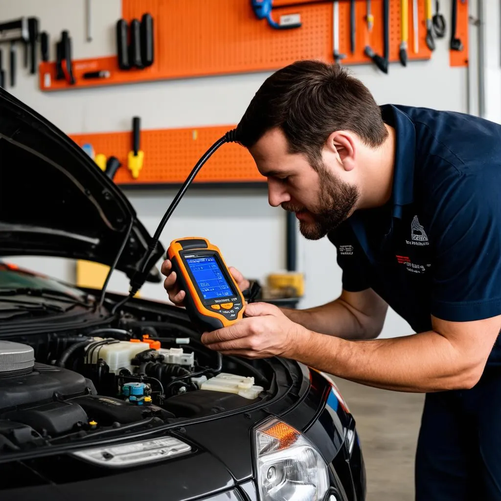 Mechanic Using OBD-II Scanner