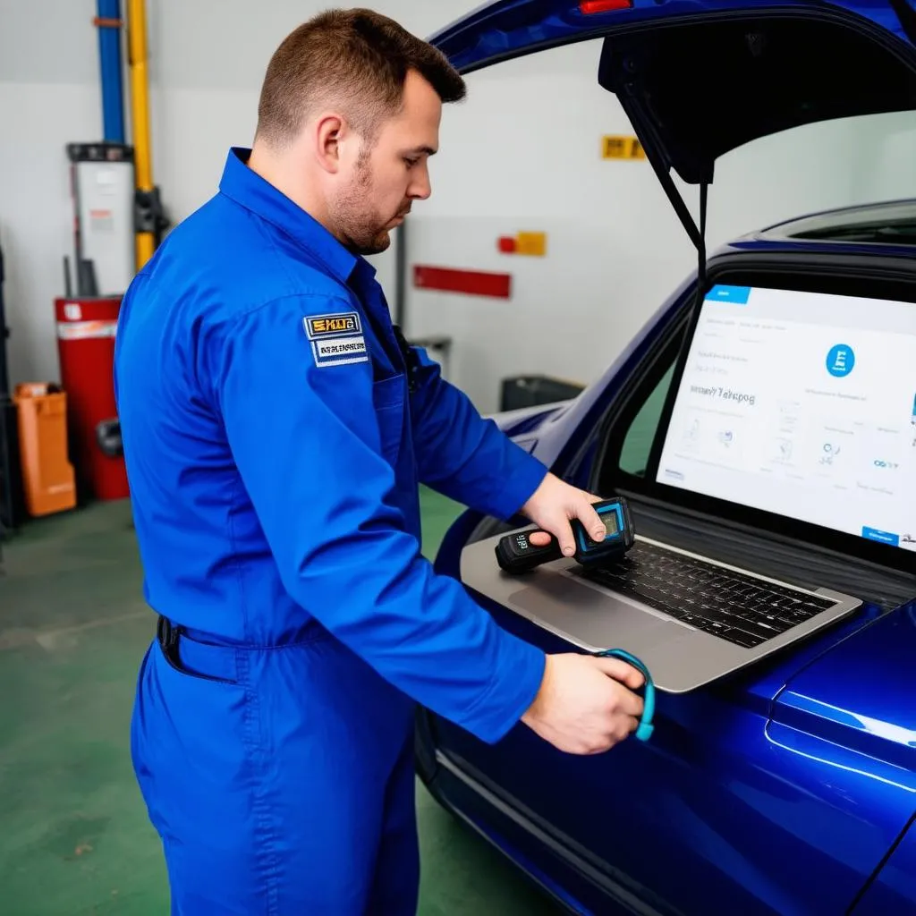 Car Diagnostics with OBD Scanner and Laptop