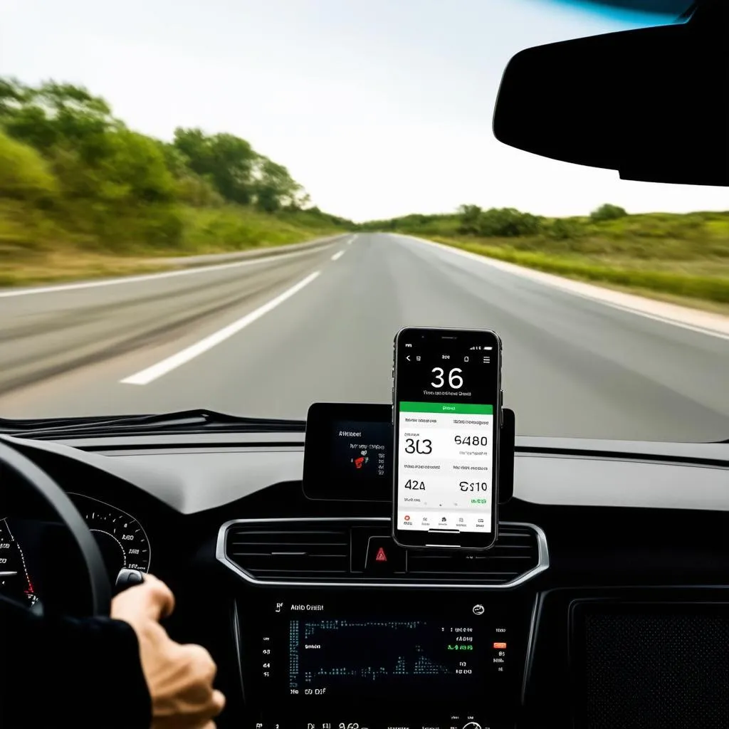 Car Driving on Open Road with DashCommand Display