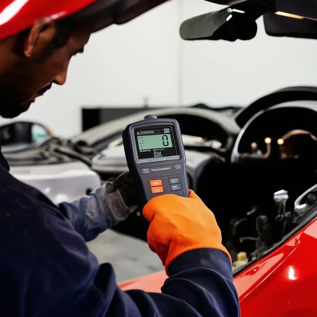 Mechanic using OBD scanner