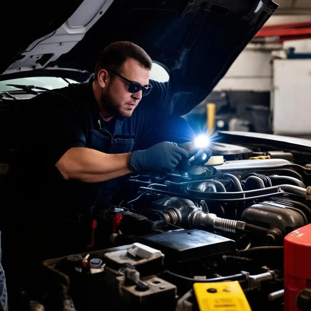 Car Mechanic Checking Engine