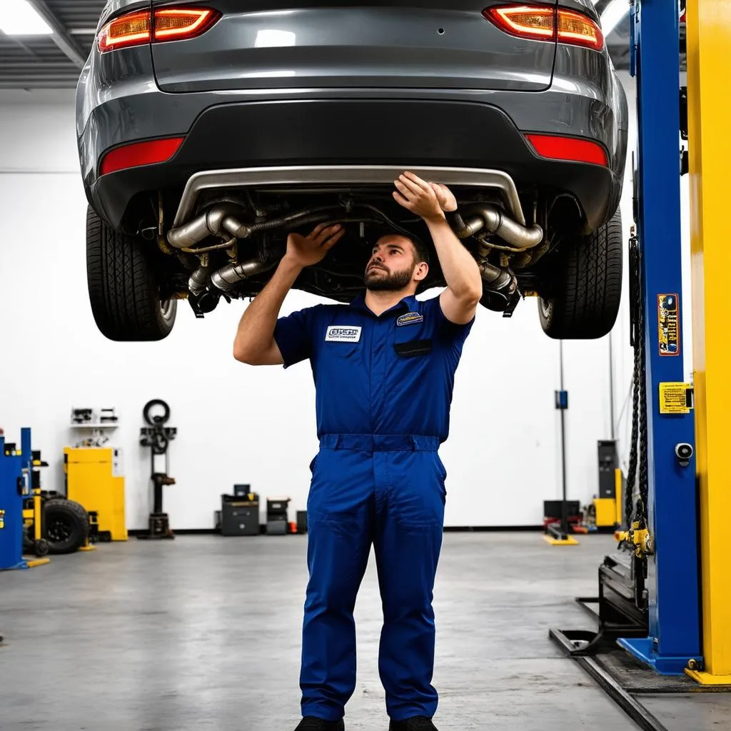 Mechanic Inspecting Exhaust