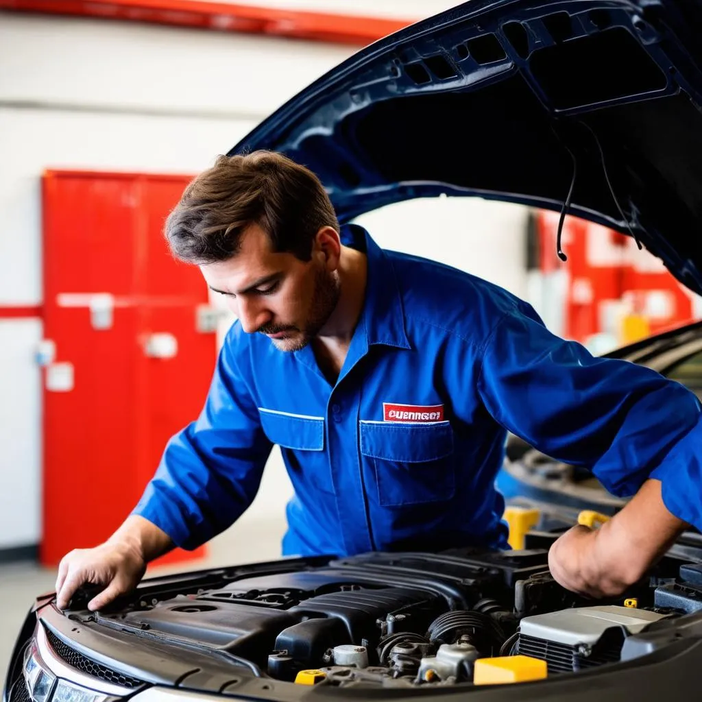 Mechanic Repairing Engine