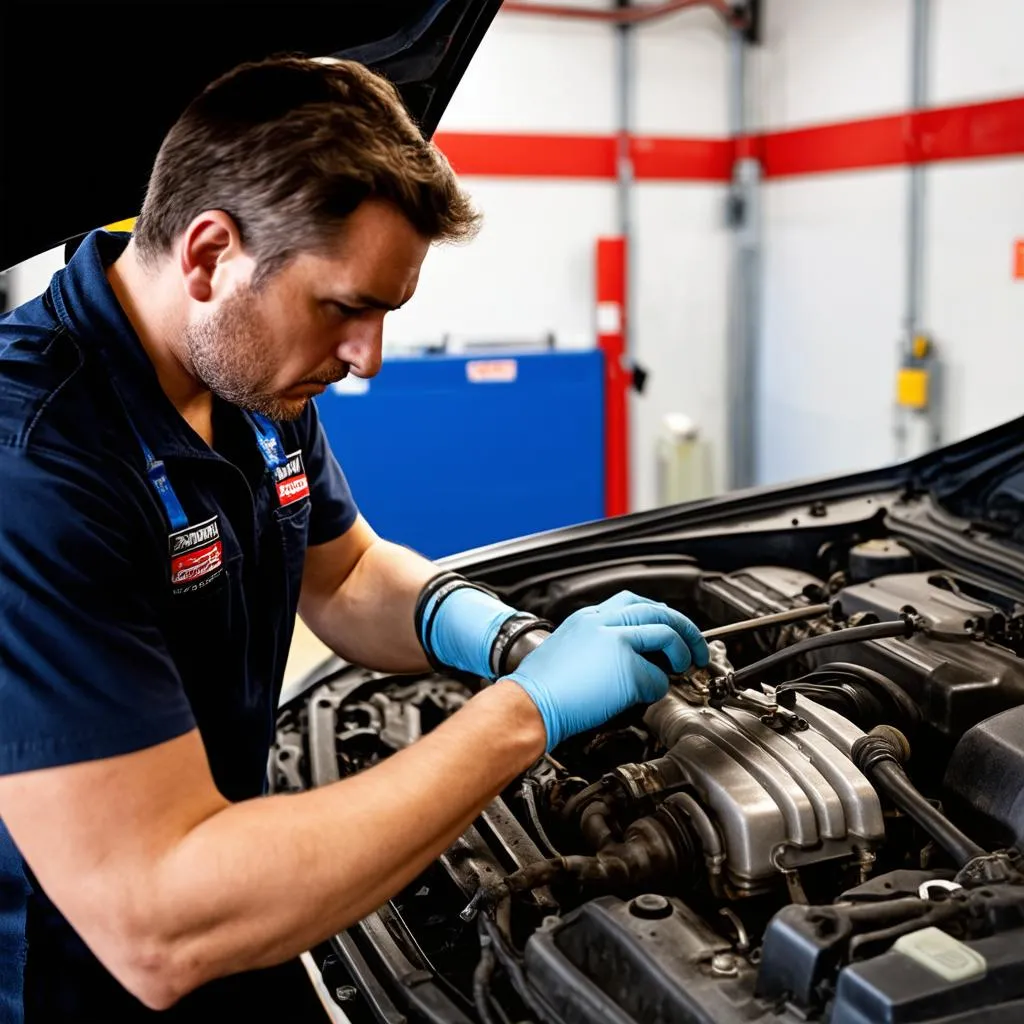 Car Mechanic Repairing Engine