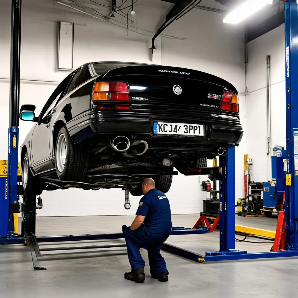 Car on Lift for Inspection