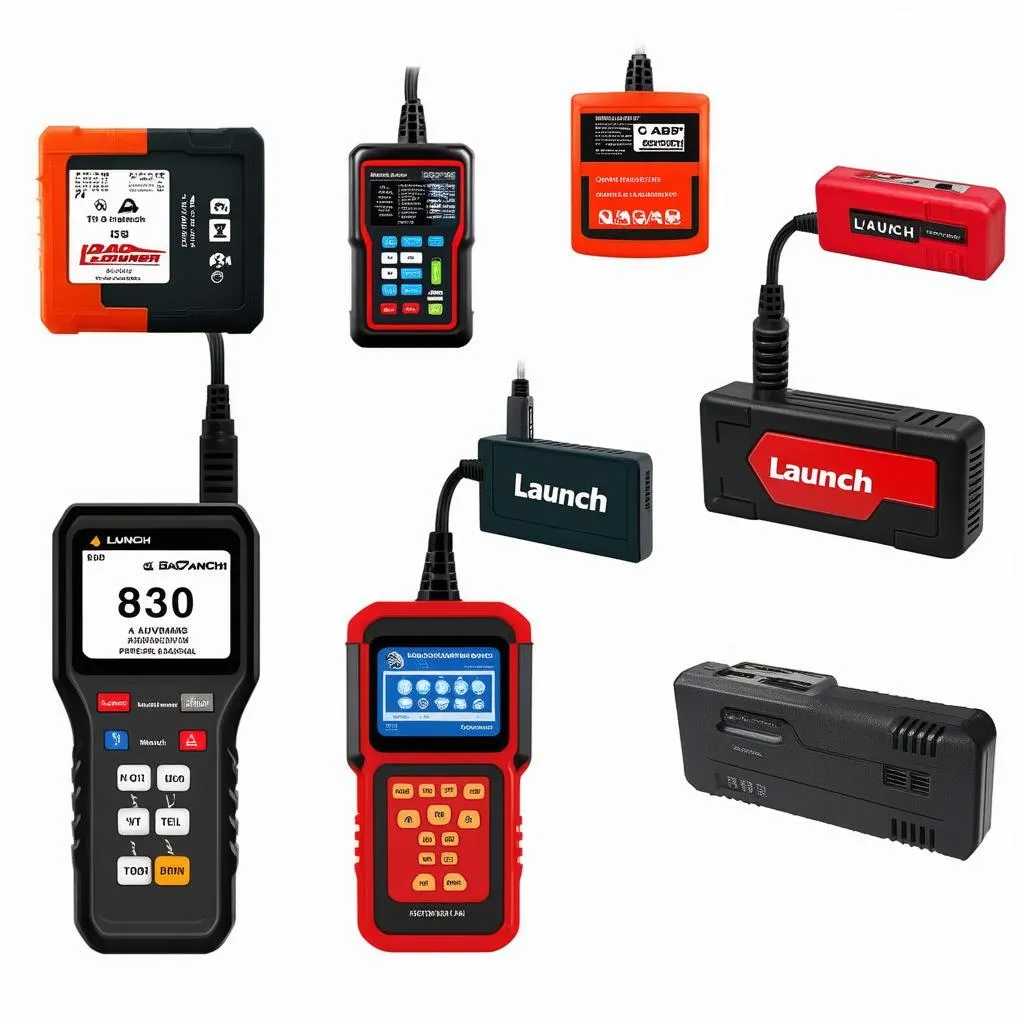 A variety of Launch OBD scanners, showcasing the different models available