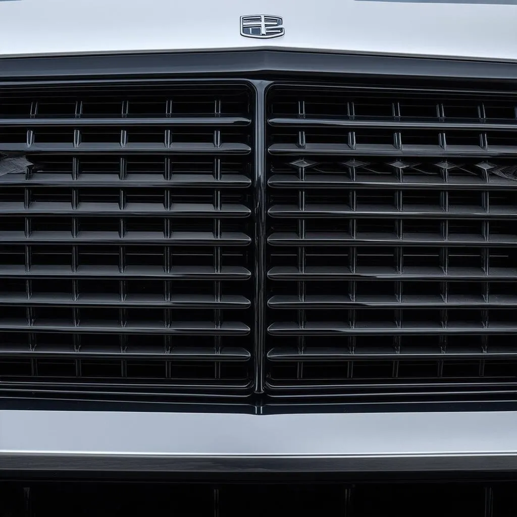 Close-up view of a sleek car grille