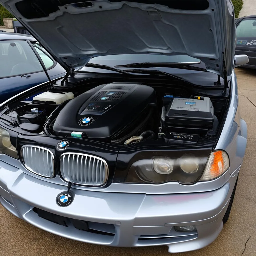 BMW E46 with OBD-II scanner connected