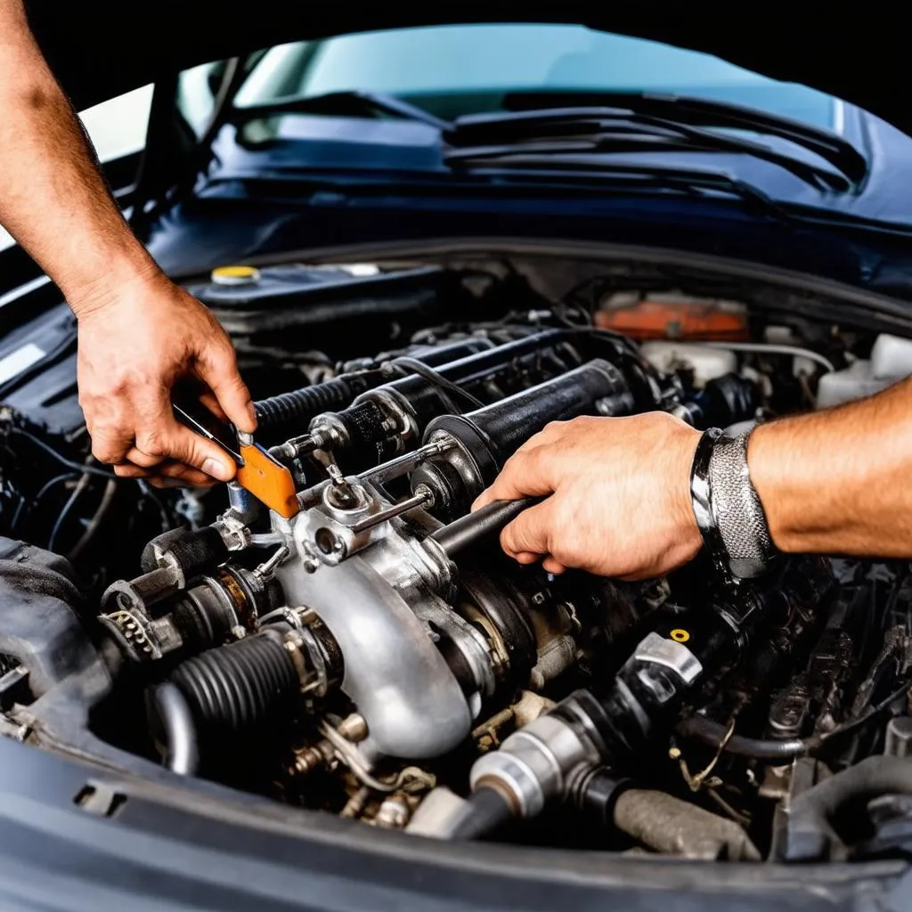 Mechanic repairing an engine