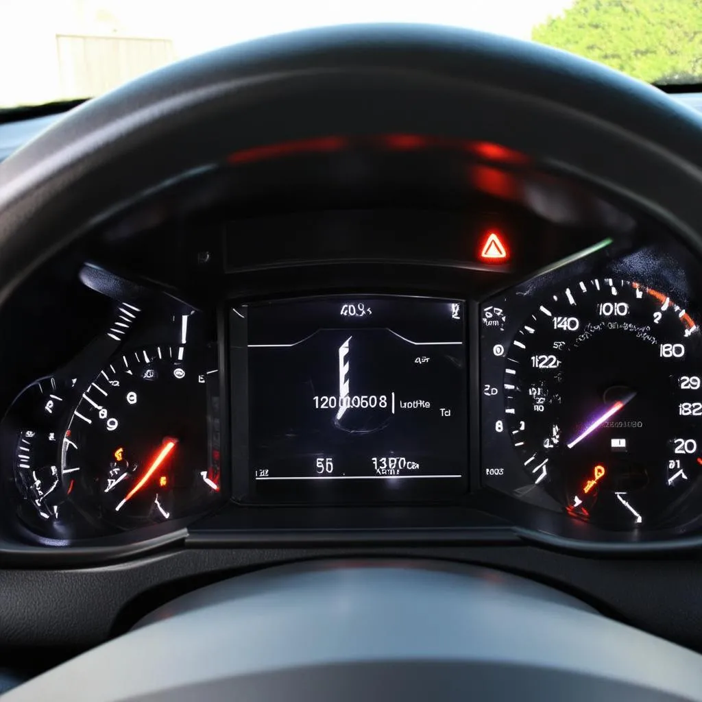 European Car Dashboard with Warning Light