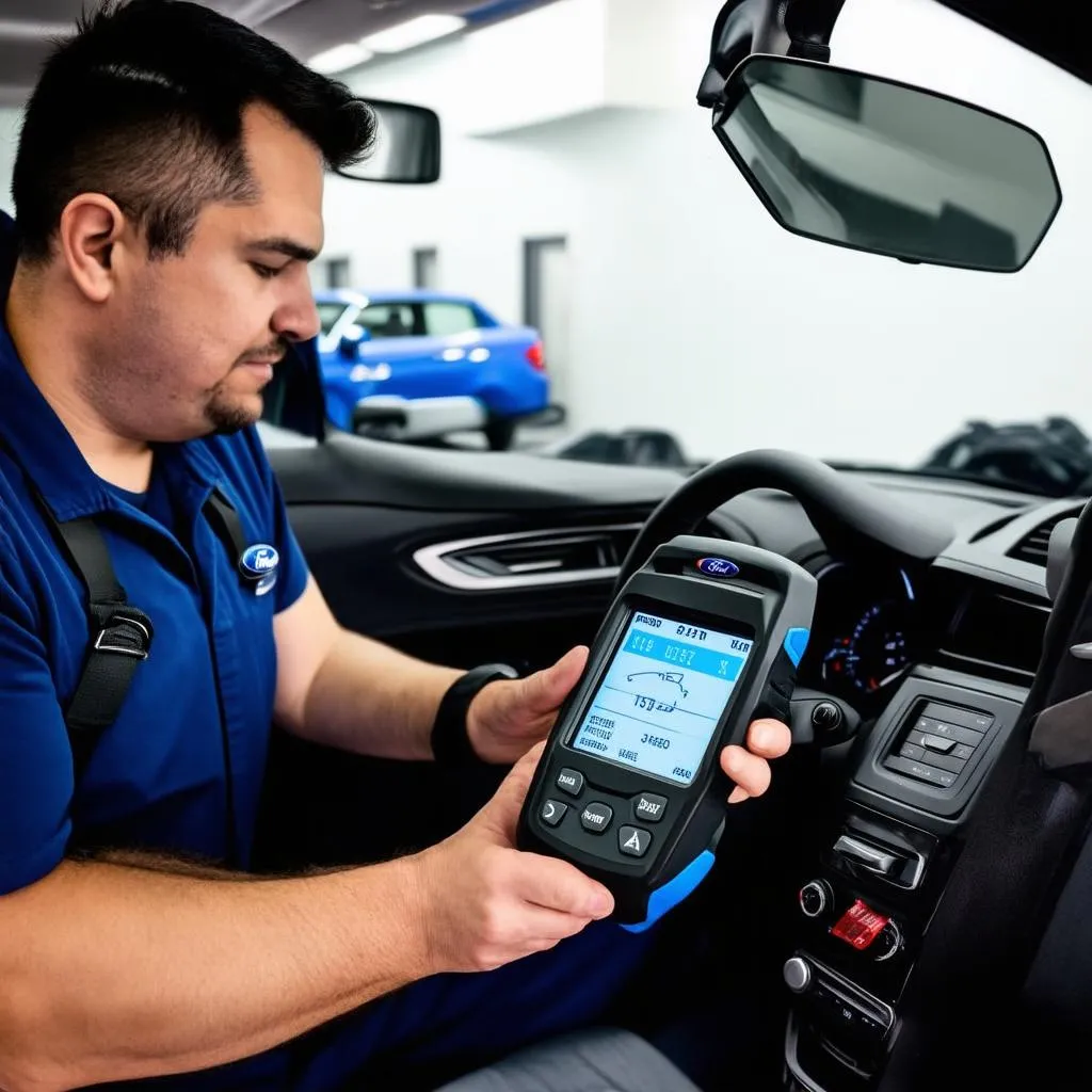 Ford Mechanic Diagnosing Transmission