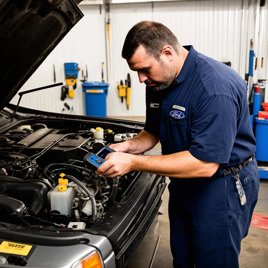 Mechanic working on Ford Ranger