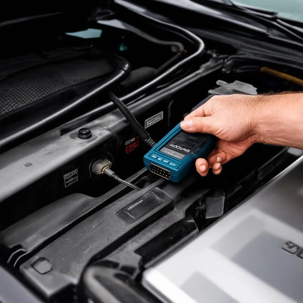 Jaguar XJ connected to an OBD scanner