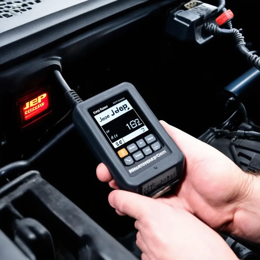 OBD Scanner Connected to a Jeep Wrangler