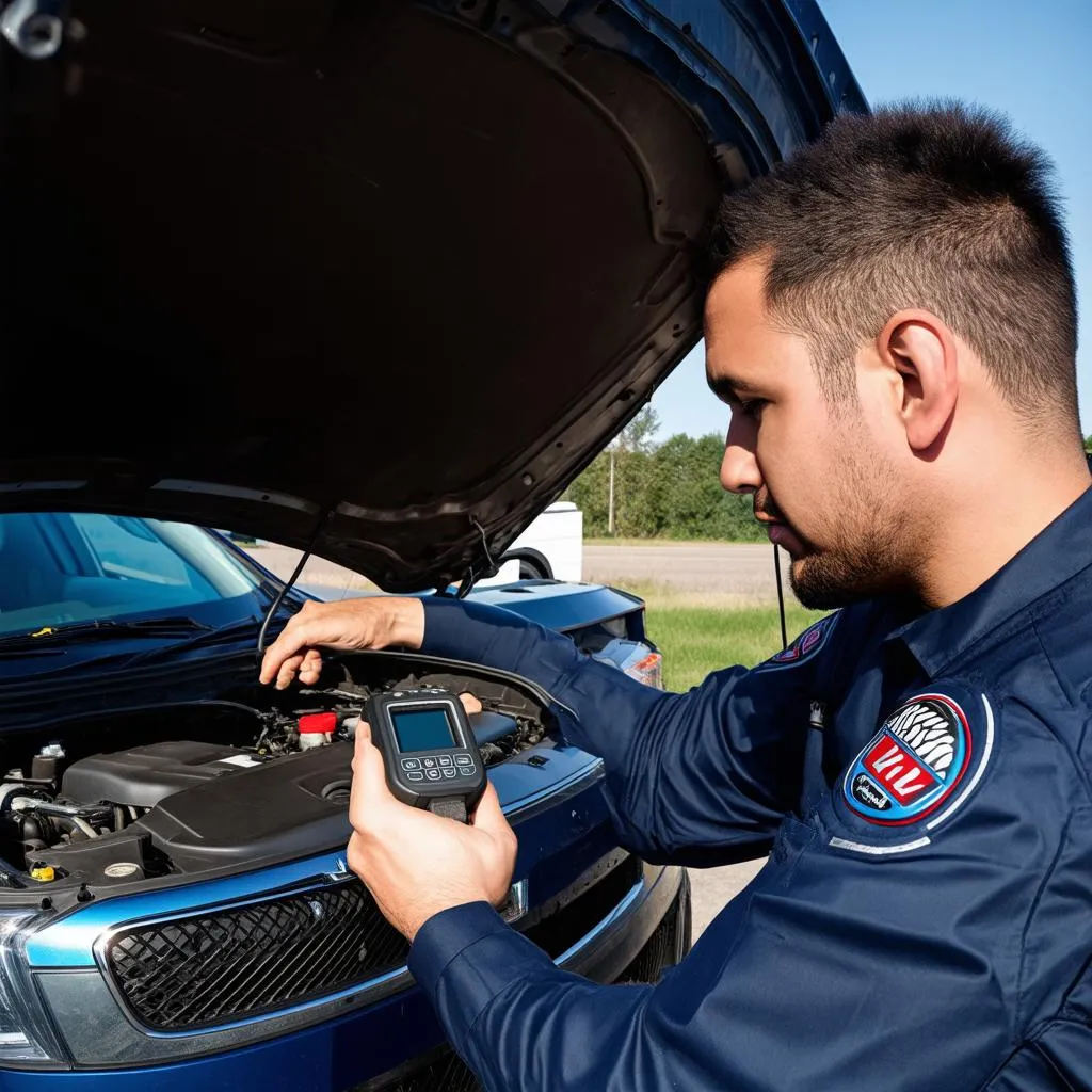 Mechanic Diagnosing Kia Sorento