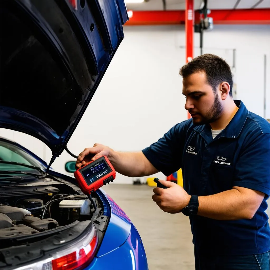 Mazda Mechanic Working on Car