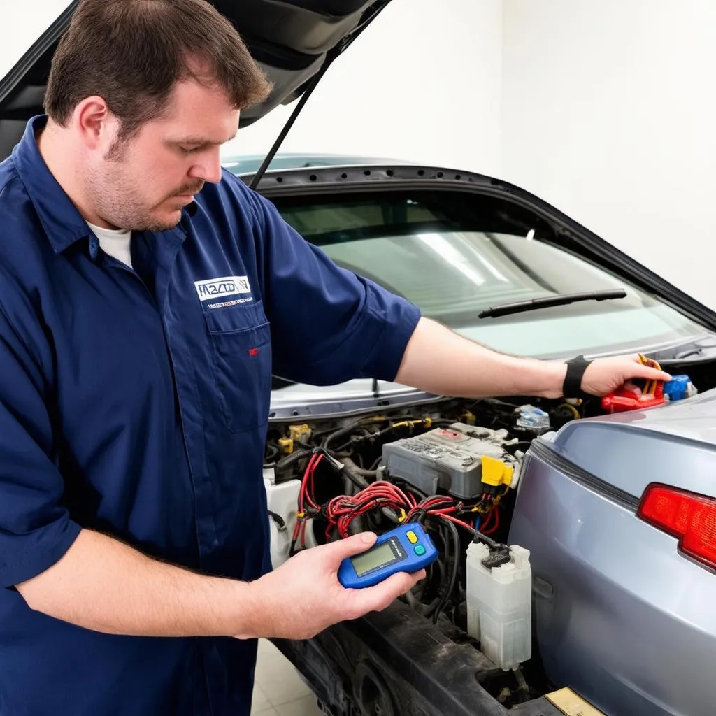 Mechanic Working on a 2003 Mazda 6