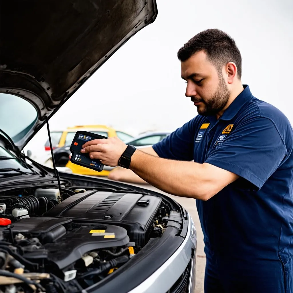 Car mechanic working on a vehicle