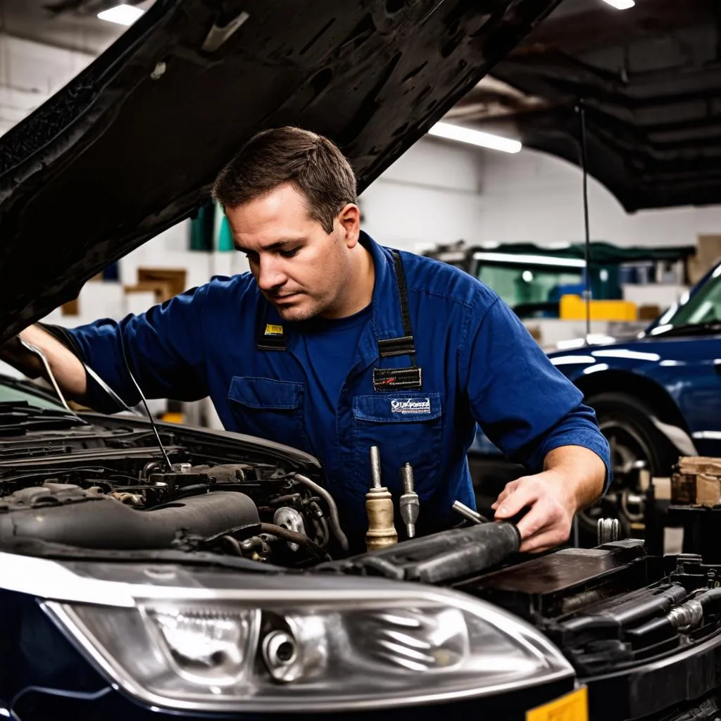 car mechanic working on a car