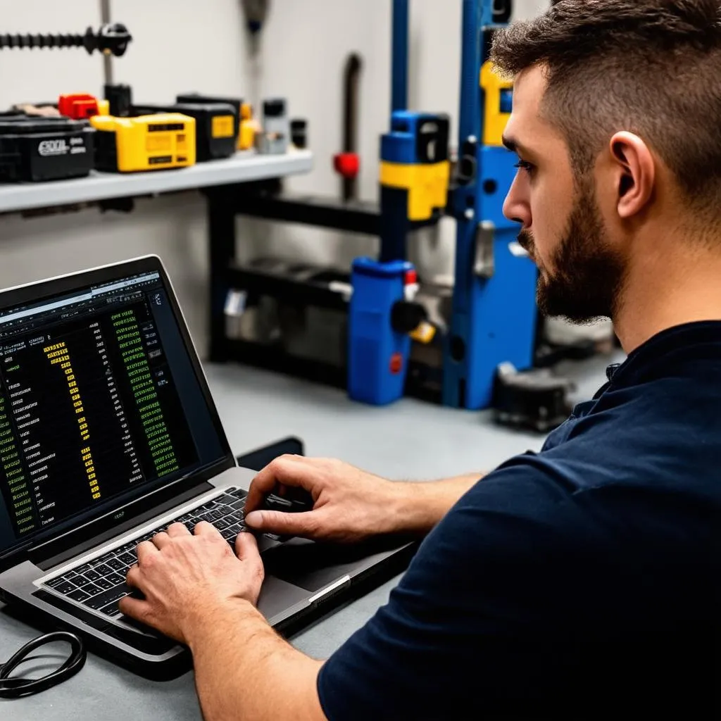 Mechanic Analyzing OBD Data on Laptop