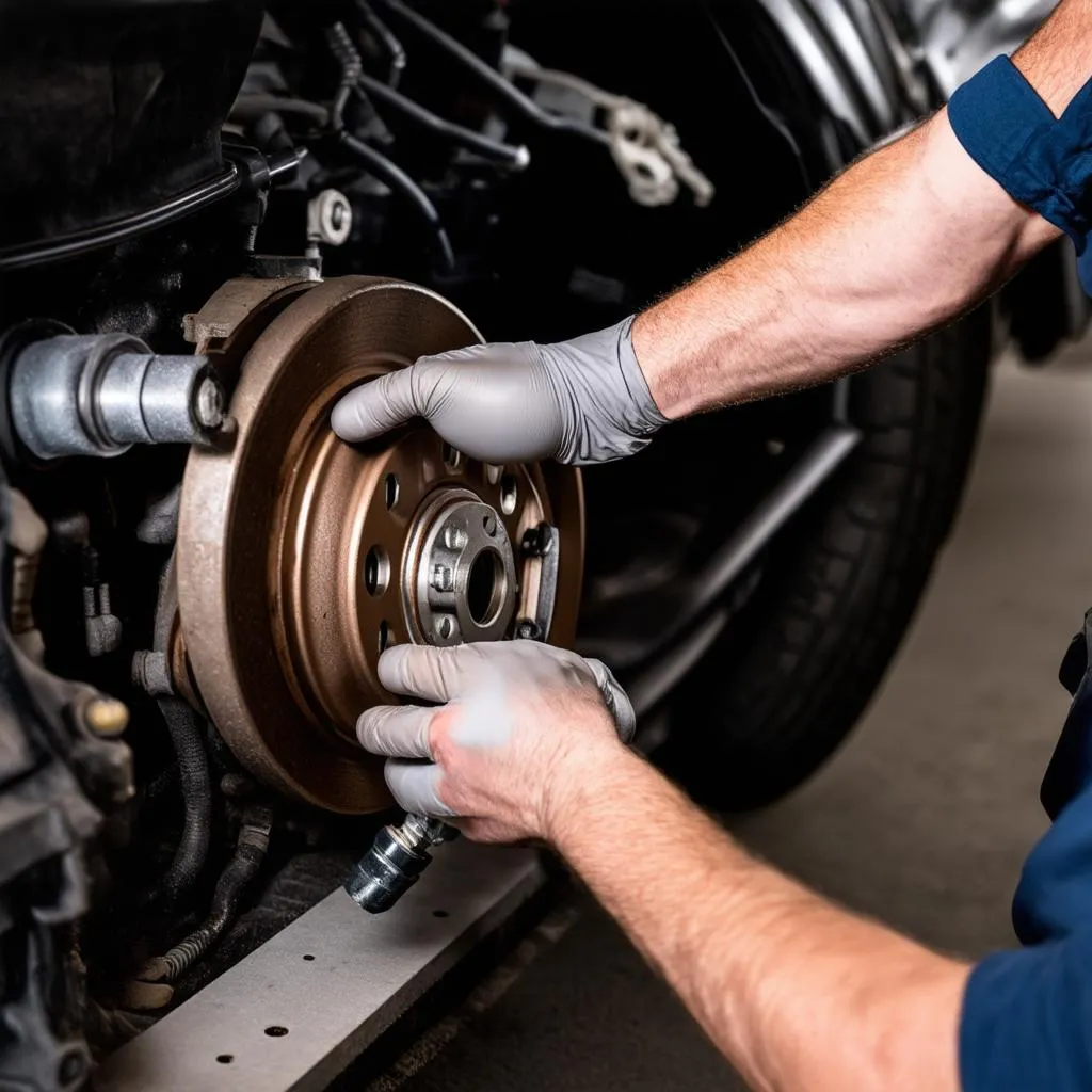 Mechanic Checking Brakes