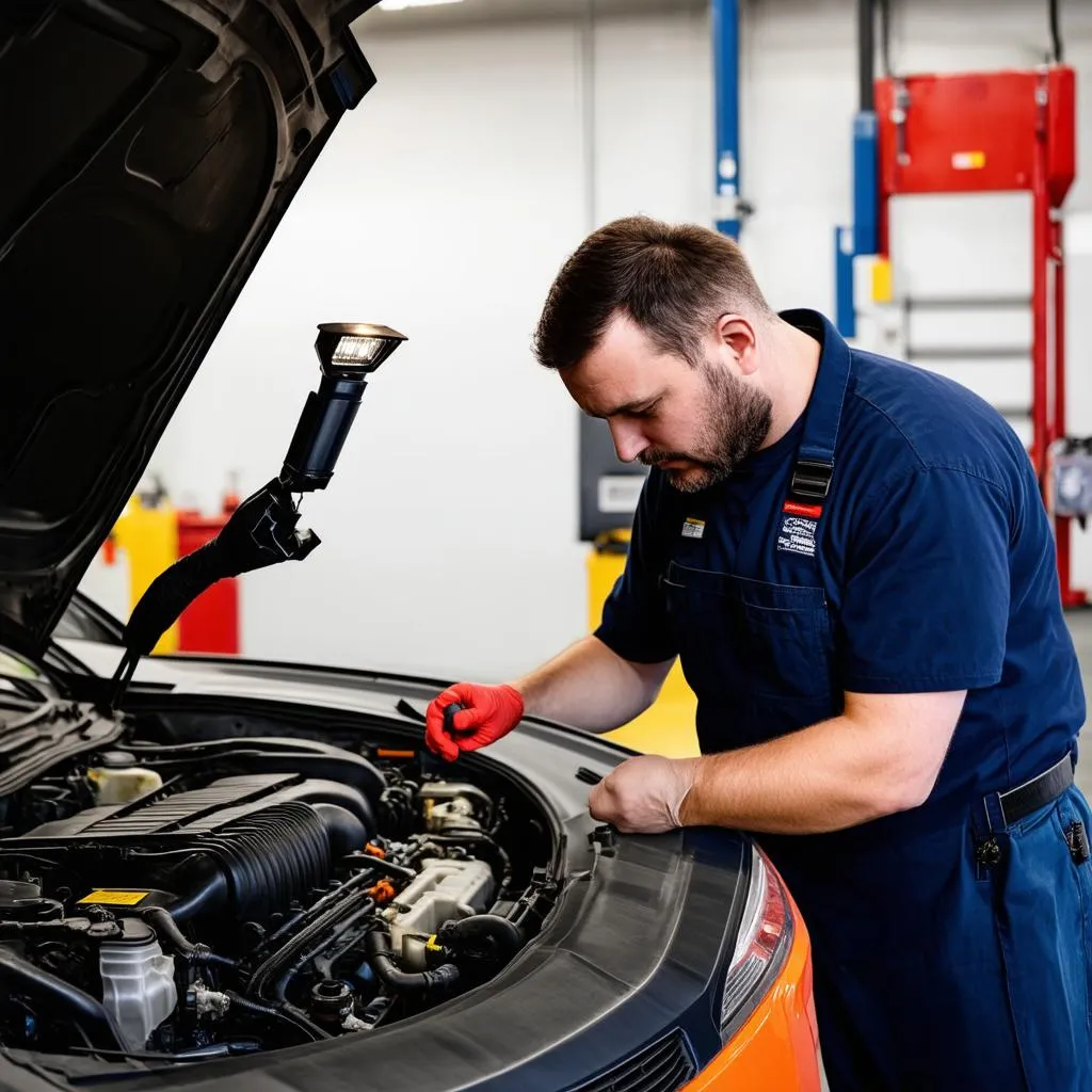 Mechanic Checking Car Engine