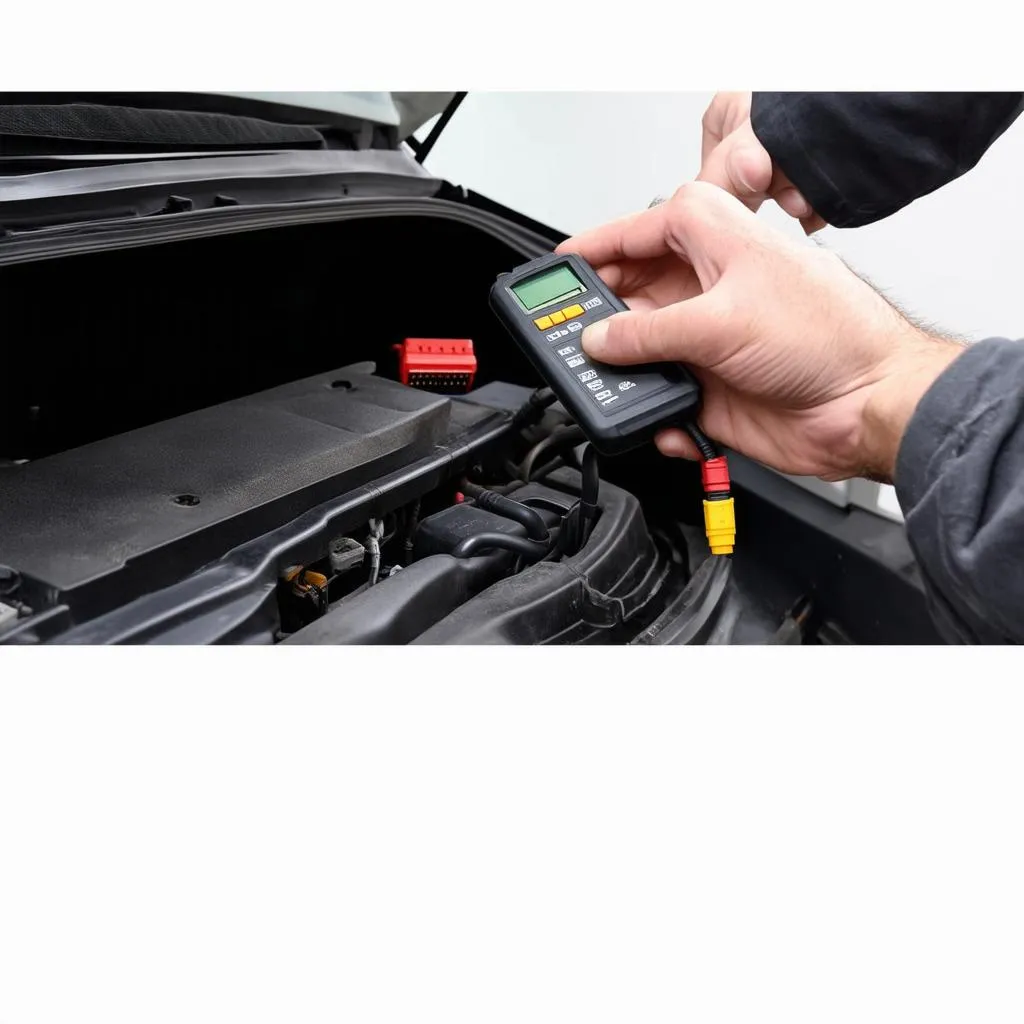 Mechanic connecting a diagnostic scanner to a car's OBD port