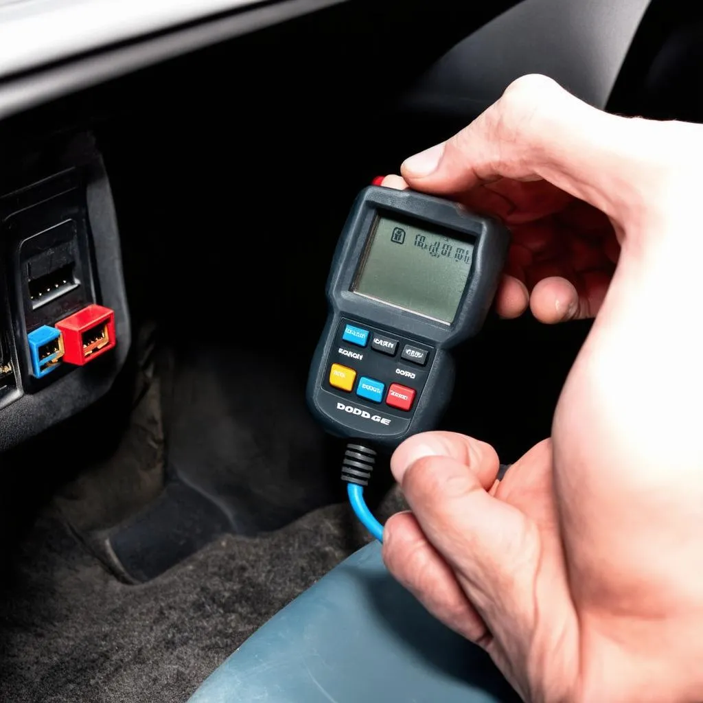 Mechanic connecting an OBD scanner to a vehicle's OBD port