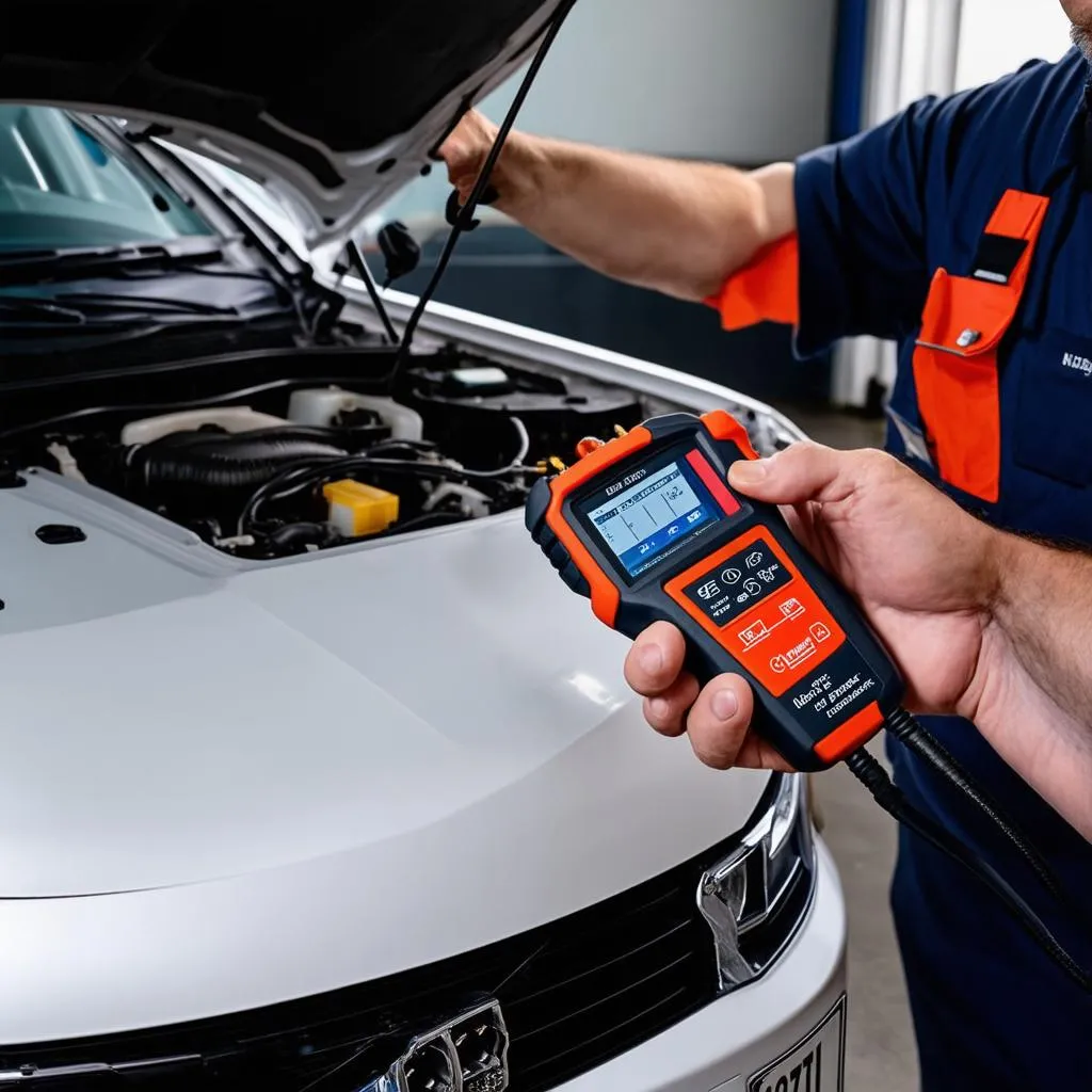 Mechanic using an OBD scanner