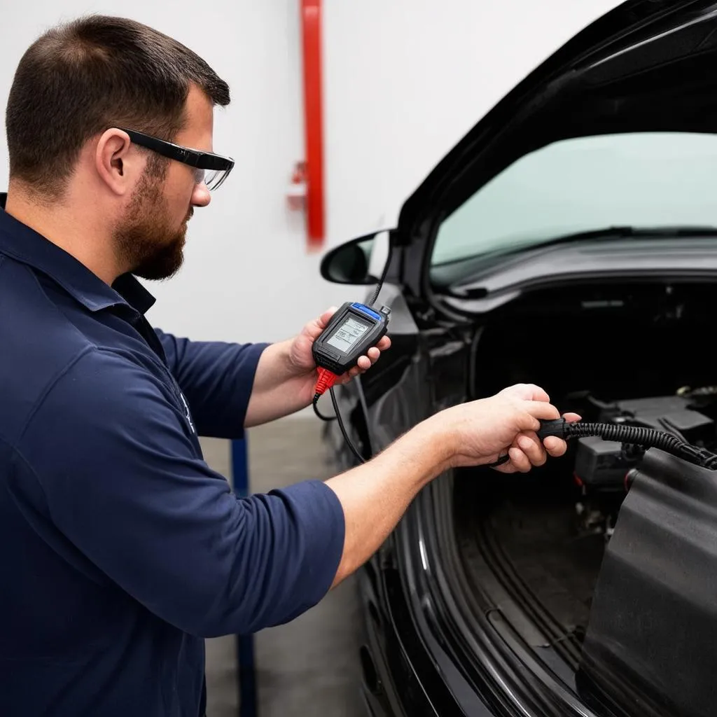 Mechanic Using OBD Scanner on Camry