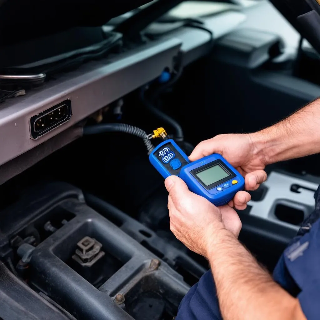 Mechanic using an OBD-II scanner