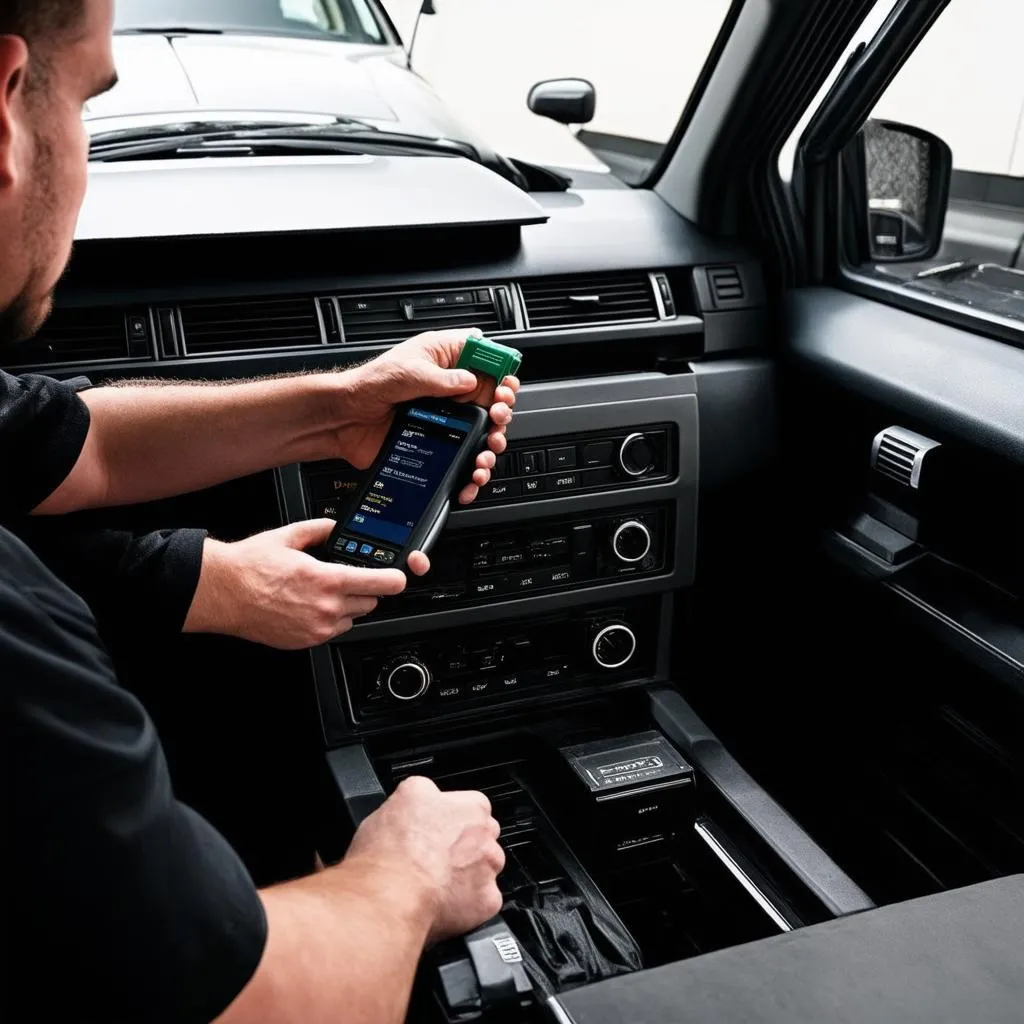 Mechanic Connecting OBD Scanner to Range Rover P38