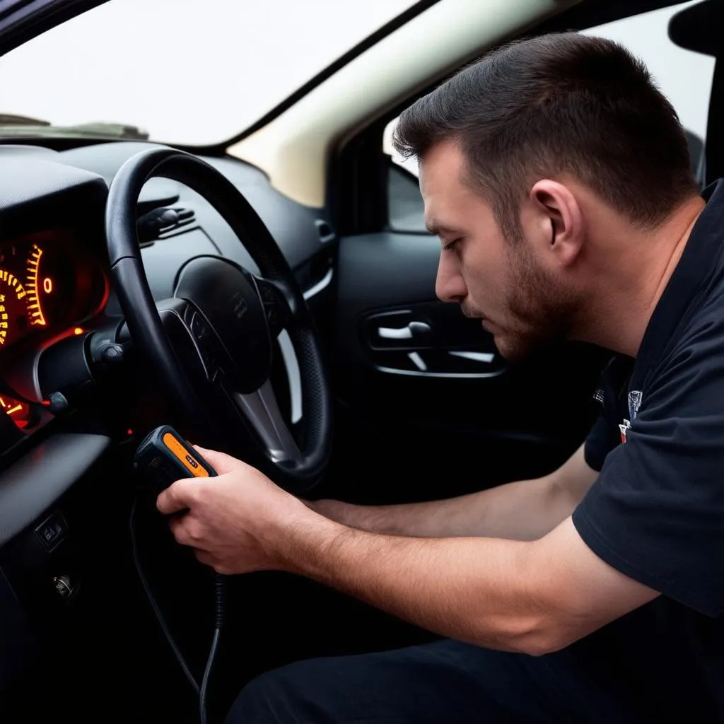 Mechanic Using OBD2 Scanner