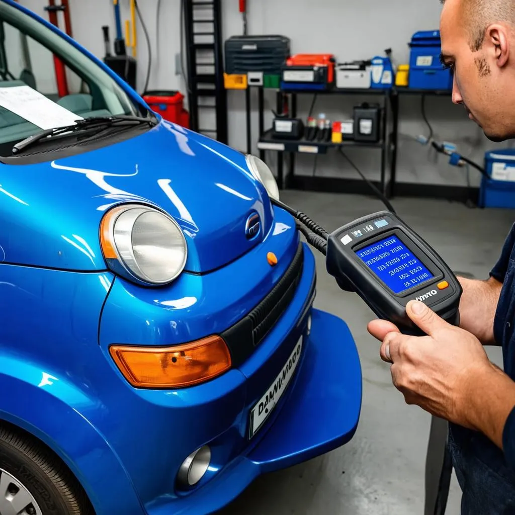 Mechanic Diagnosing Daewoo Matiz