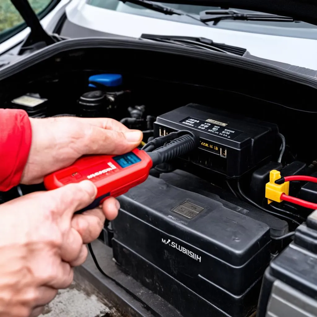 Mechanic Connecting Scanner to 2003 Mitsubishi Galant