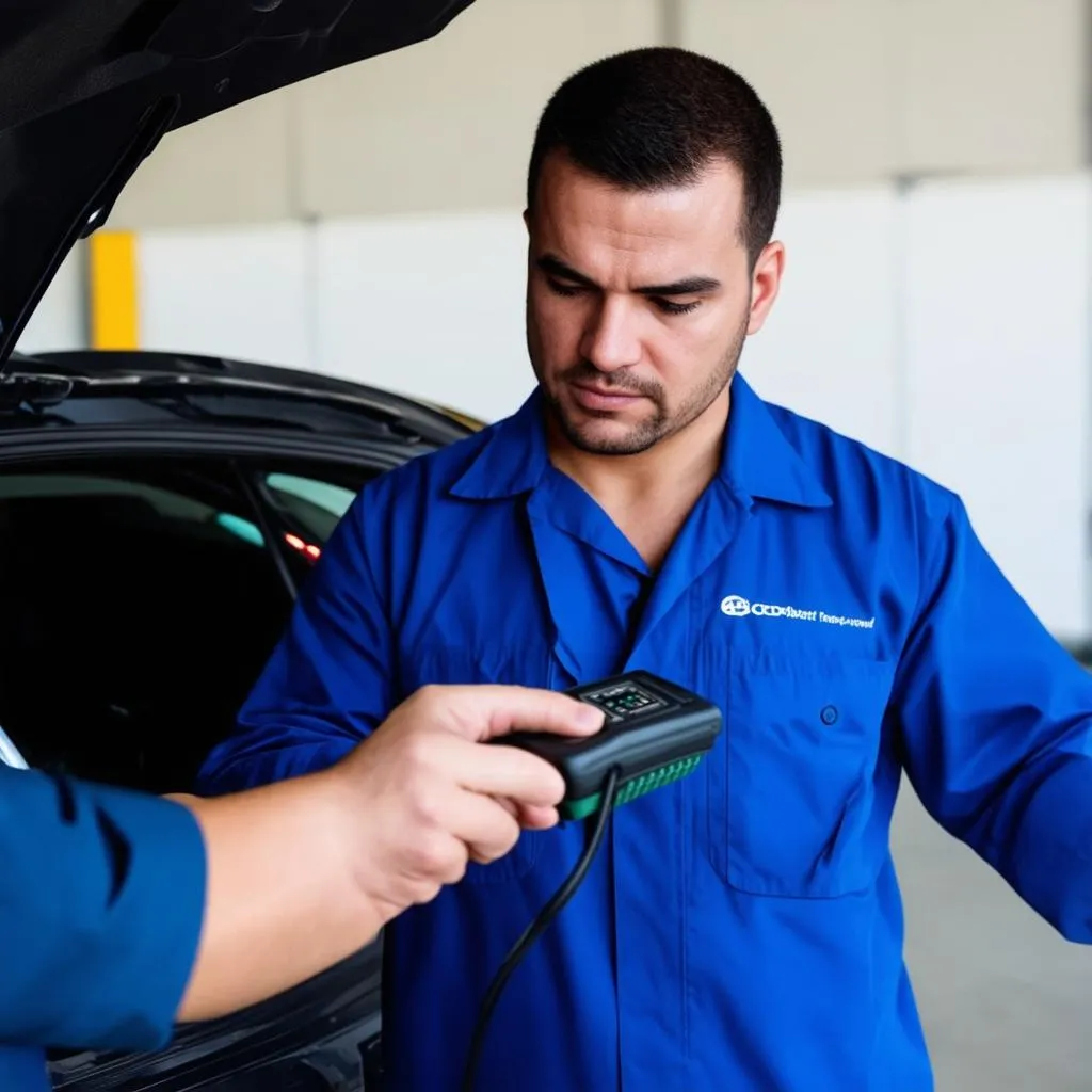 Mechanic using OBD Scanner, Car Diagnostics