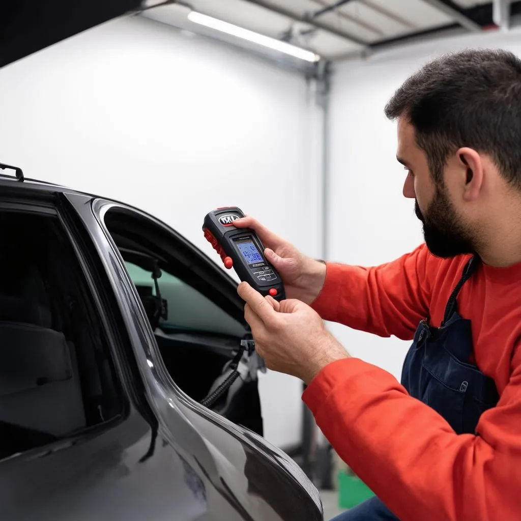 Mechanic Connecting Scanner to Kia Rio