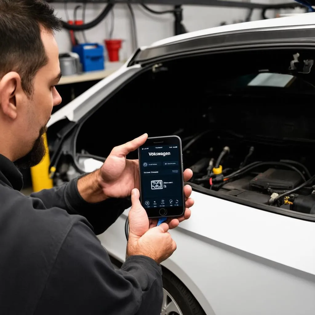 Mechanic Using VAG OBD App