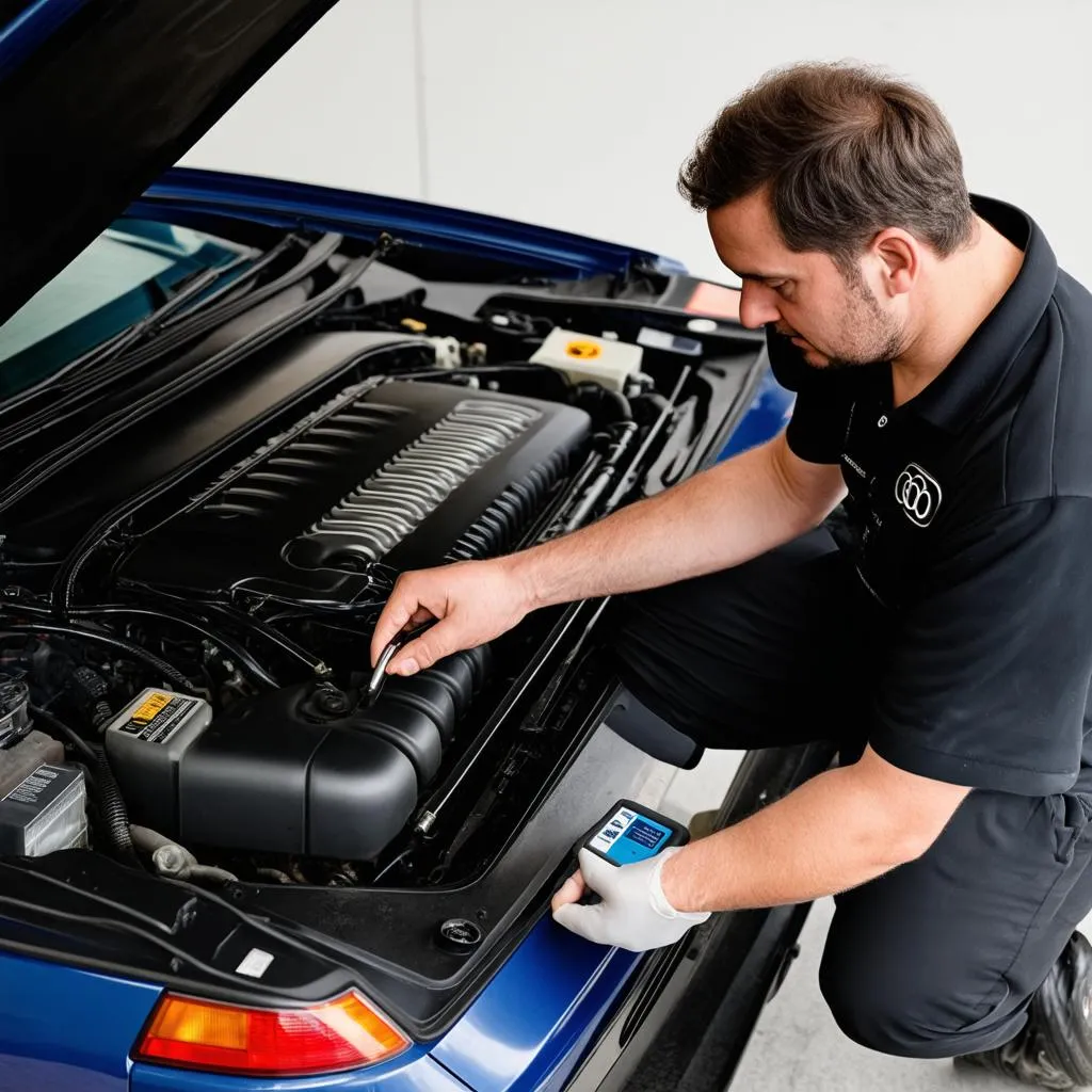 Mechanic Diagnosing Audi Cabriolet