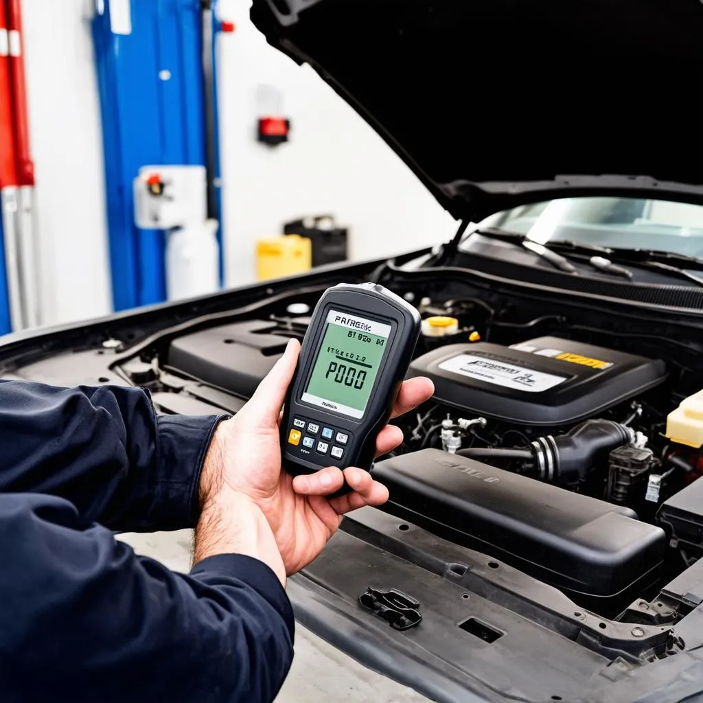 Mechanic Diagnosing Car with Scanner