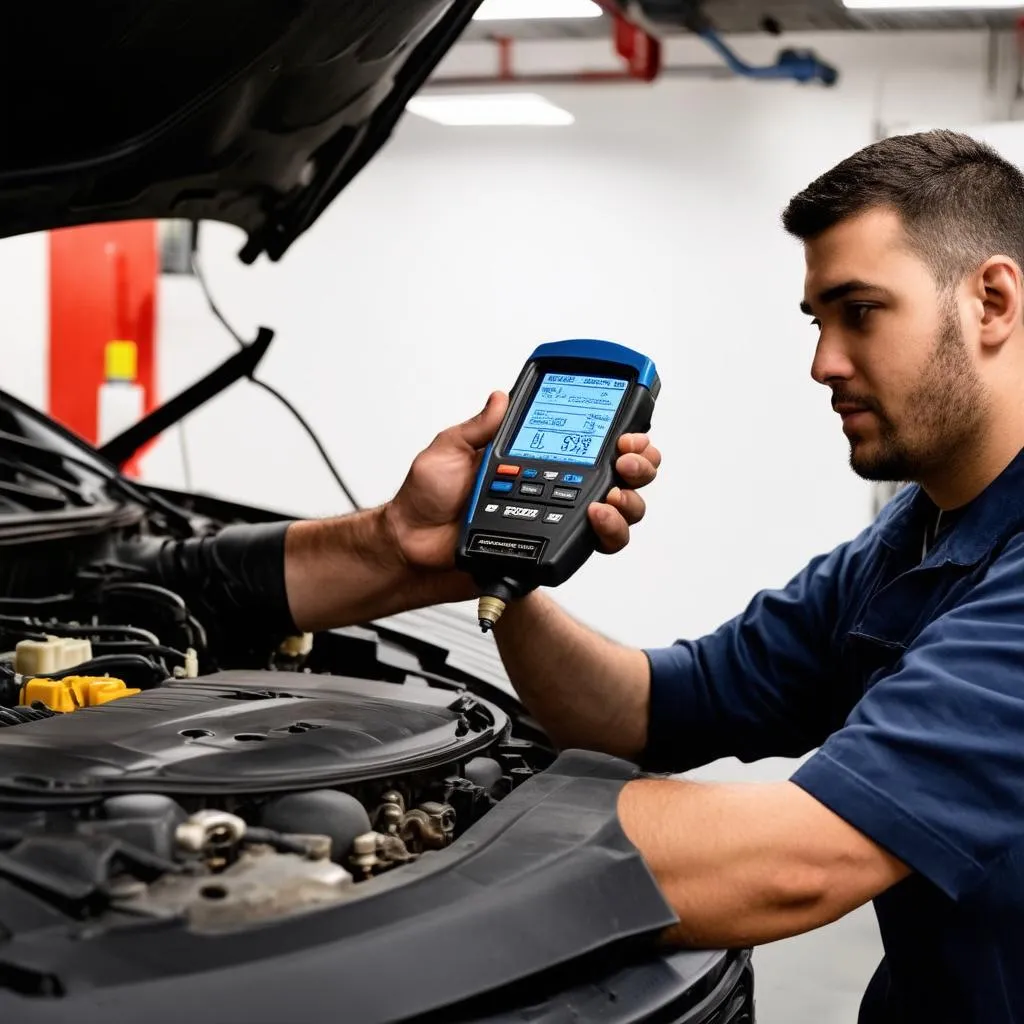 Mechanic Diagnosing Car