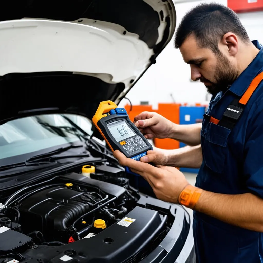 Mechanic Diagnosing Car