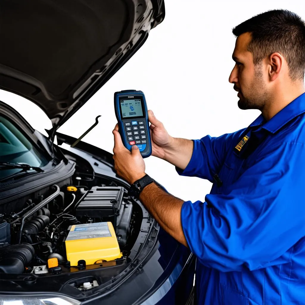 Mechanic Diagnosing Car