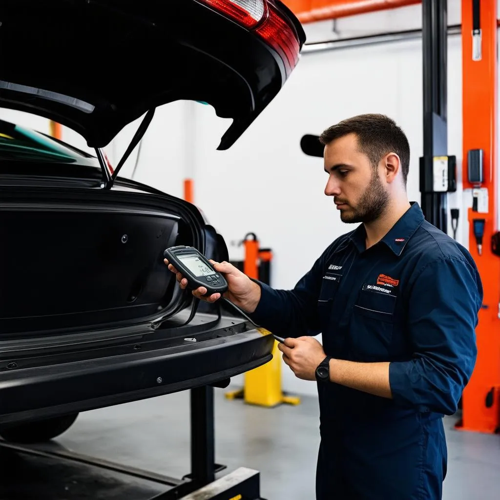 Mechanic Diagnosing a Car