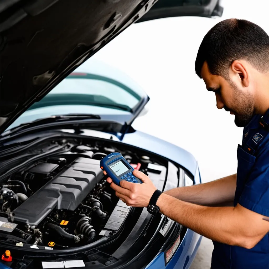 Mechanic Diagnosing Car